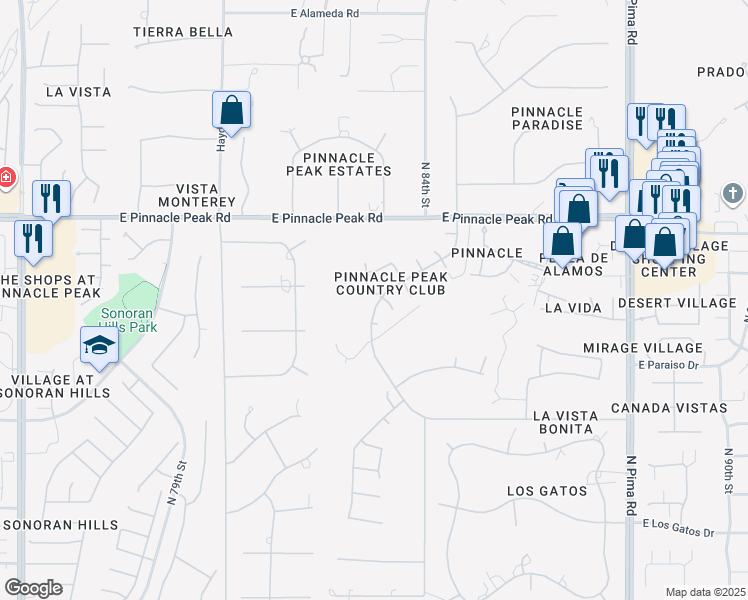 map of restaurants, bars, coffee shops, grocery stores, and more near 8231 East Vista De Valle in Scottsdale