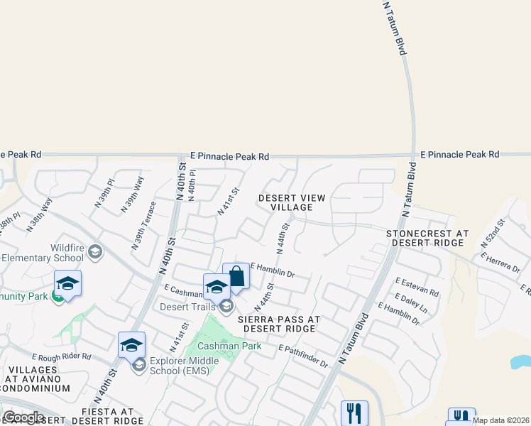 map of restaurants, bars, coffee shops, grocery stores, and more near 4313 East Folgers Road in Phoenix