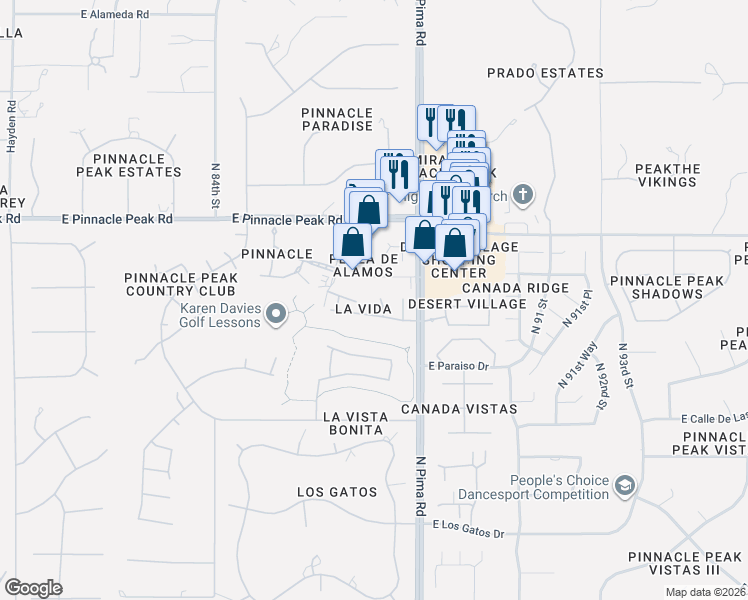 map of restaurants, bars, coffee shops, grocery stores, and more near 23022 North 87th Street in Scottsdale