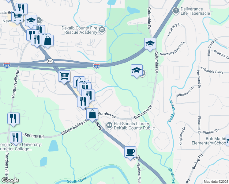 map of restaurants, bars, coffee shops, grocery stores, and more near 2837 Vining Ridge Terrace in Decatur