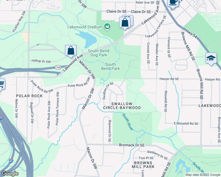 map of restaurants, bars, coffee shops, grocery stores, and more near 42 Finch Drive Southeast in Atlanta