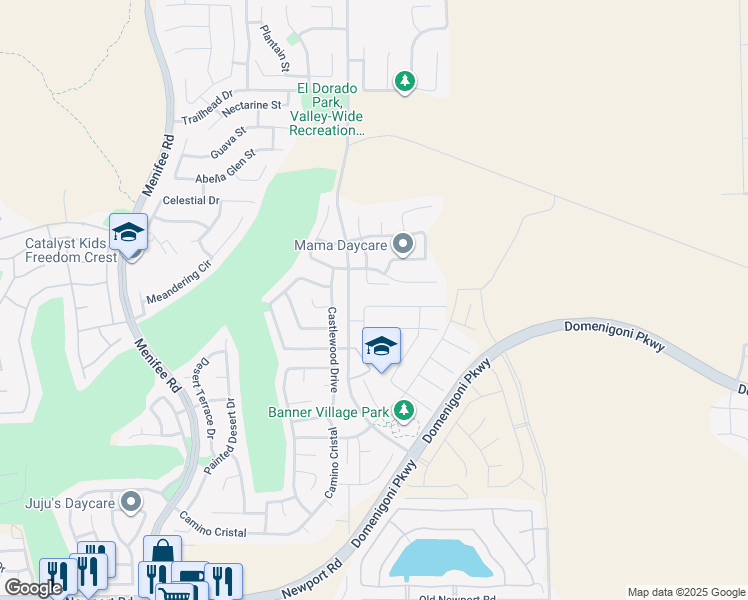 map of restaurants, bars, coffee shops, grocery stores, and more near 29552 Tulipwood Street in Menifee