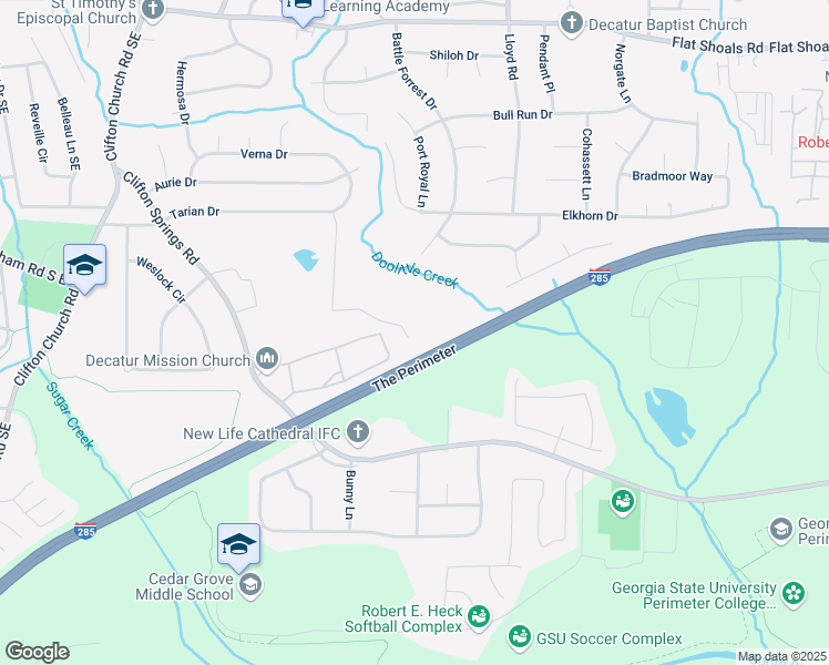map of restaurants, bars, coffee shops, grocery stores, and more near 3318 Tarian Way in Decatur