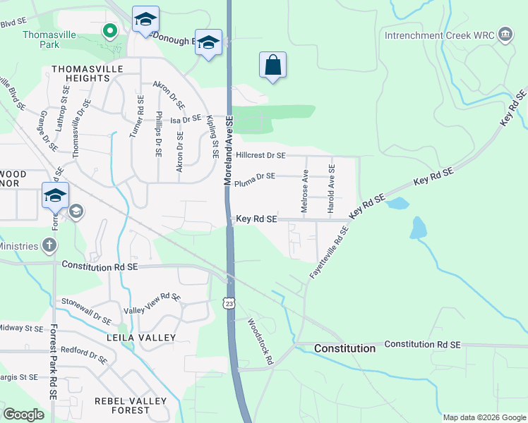 map of restaurants, bars, coffee shops, grocery stores, and more near 1058 Key Road Southeast in Atlanta