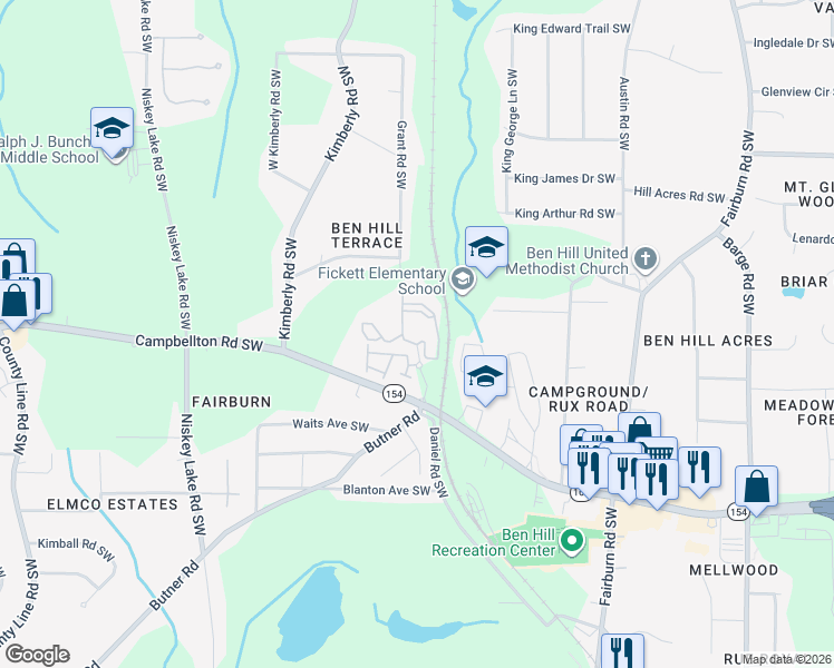 map of restaurants, bars, coffee shops, grocery stores, and more near 2120 Southwood Boulevard Southwest in Atlanta