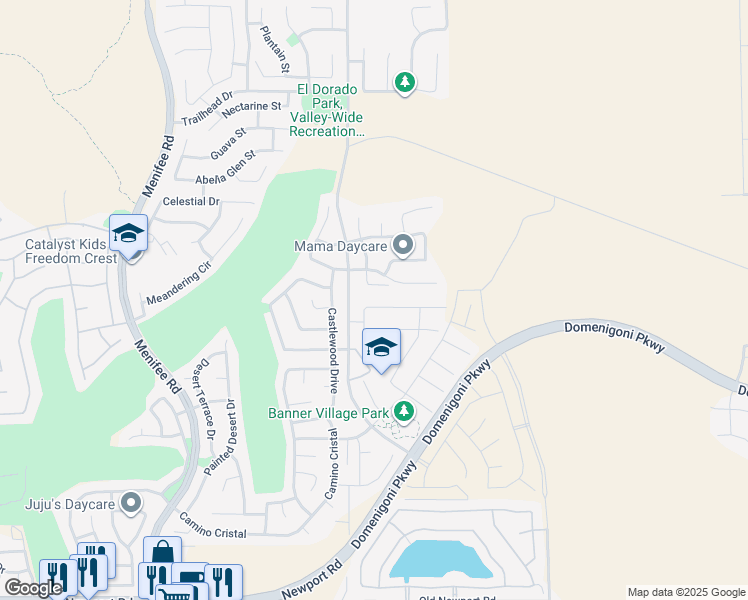 map of restaurants, bars, coffee shops, grocery stores, and more near 29552 Tulipwood Street in Menifee
