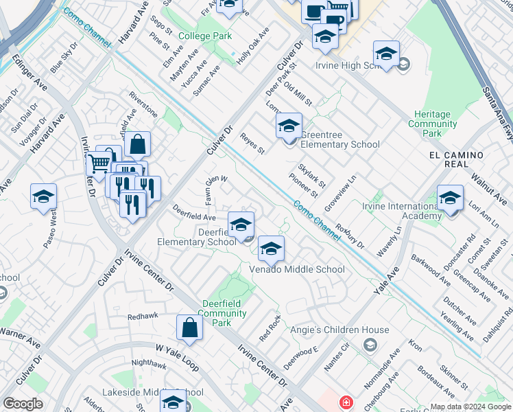 map of restaurants, bars, coffee shops, grocery stores, and more near 20 Fuchsia in Irvine