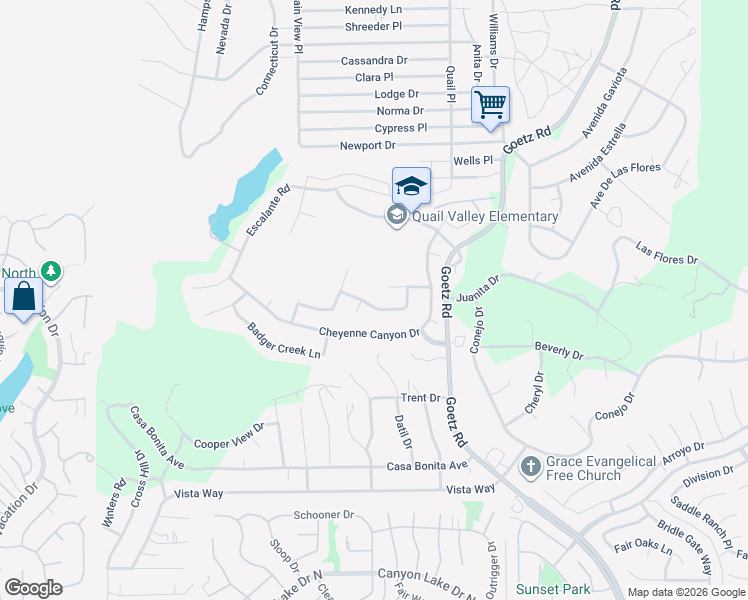 map of restaurants, bars, coffee shops, grocery stores, and more near 23698 Canyon Drive in Canyon Lake