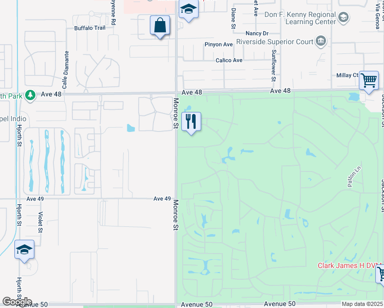 map of restaurants, bars, coffee shops, grocery stores, and more near 82075 Country Club Drive in Indio