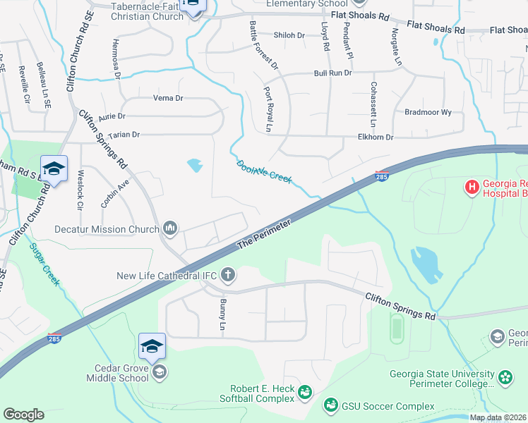 map of restaurants, bars, coffee shops, grocery stores, and more near 3318 Tarian Way in Decatur