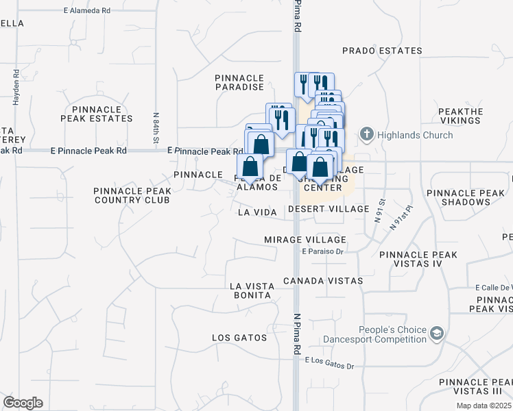 map of restaurants, bars, coffee shops, grocery stores, and more near 23026 North 87th Street in Scottsdale