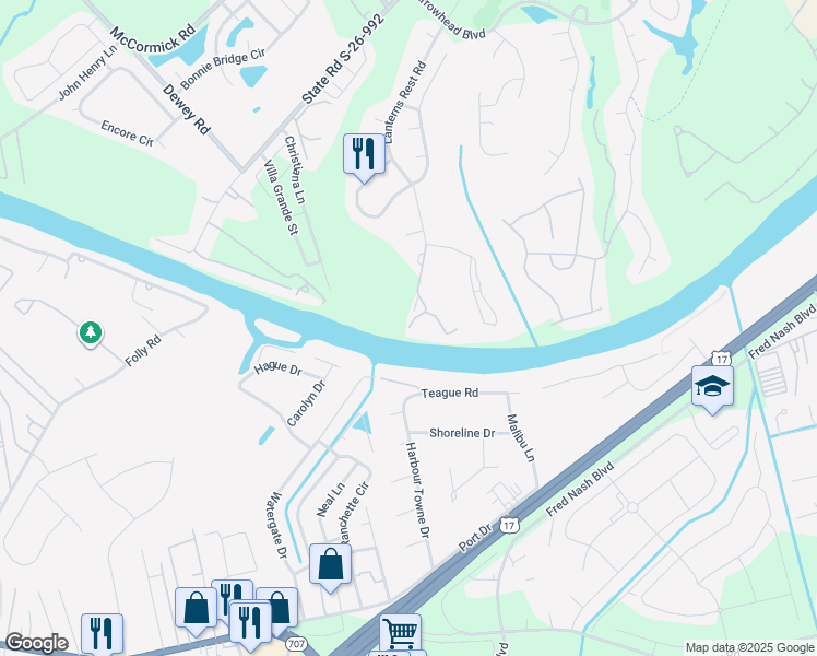 map of restaurants, bars, coffee shops, grocery stores, and more near 1493 Lanterns Rest Road in Myrtle Beach