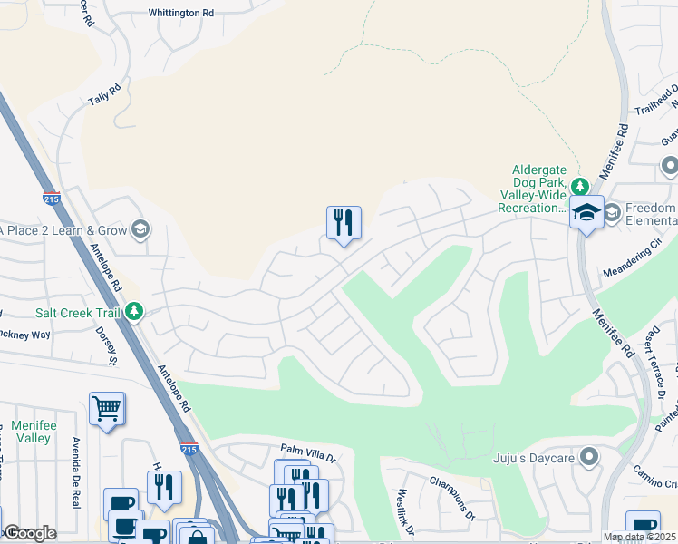 map of restaurants, bars, coffee shops, grocery stores, and more near 28279 Panorama Hills Dr in Menifee