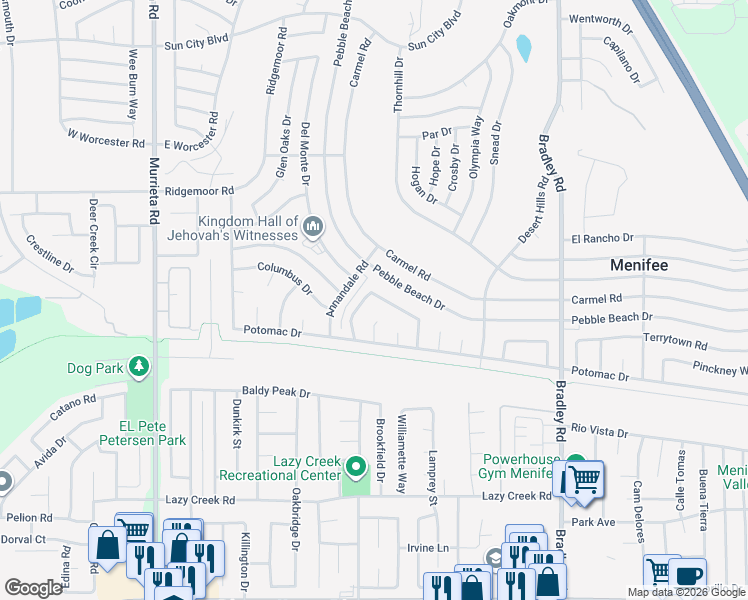 map of restaurants, bars, coffee shops, grocery stores, and more near 29212 Summerset Drive in Menifee