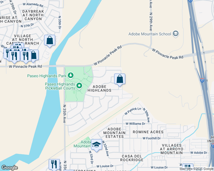 map of restaurants, bars, coffee shops, grocery stores, and more near 3203 West Folgers Road in Phoenix