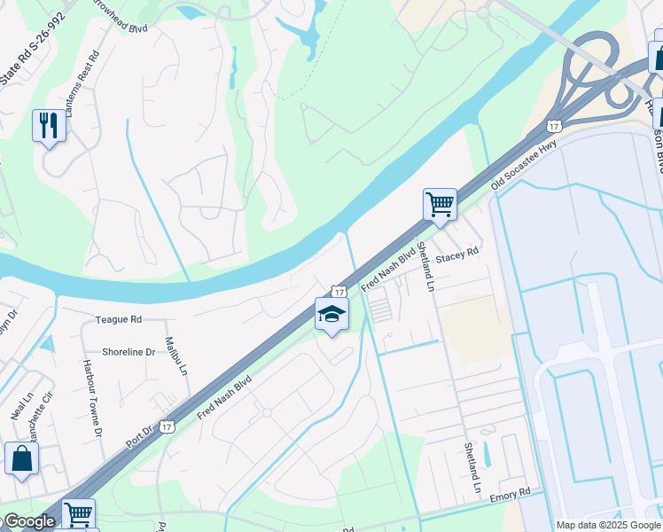 map of restaurants, bars, coffee shops, grocery stores, and more near 257 Venice Way in Myrtle Beach
