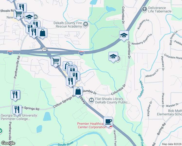 map of restaurants, bars, coffee shops, grocery stores, and more near 2827 Vining Ridge Terrace in Decatur