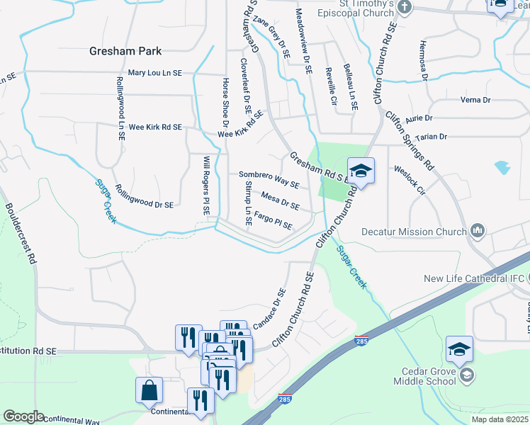 map of restaurants, bars, coffee shops, grocery stores, and more near 2014 Fargo Place Southeast in Atlanta
