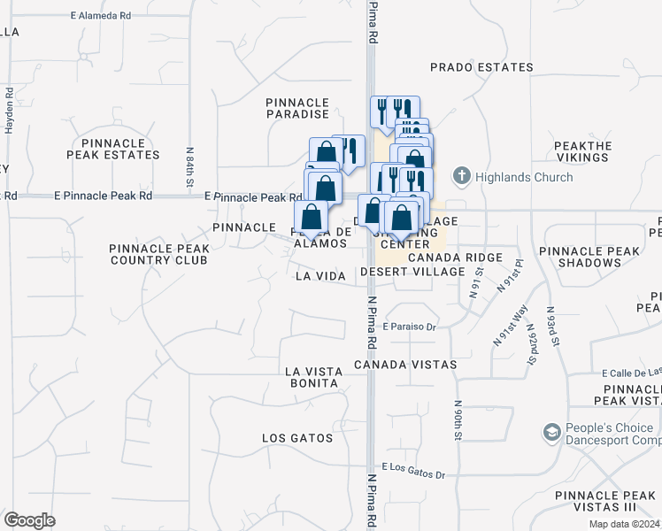 map of restaurants, bars, coffee shops, grocery stores, and more near 23026 North 87th Street in Scottsdale