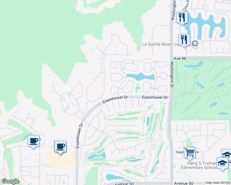 map of restaurants, bars, coffee shops, grocery stores, and more near 48610 Calle Esperanza in La Quinta
