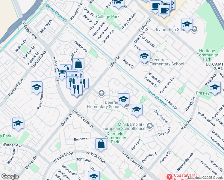 map of restaurants, bars, coffee shops, grocery stores, and more near in Irvine