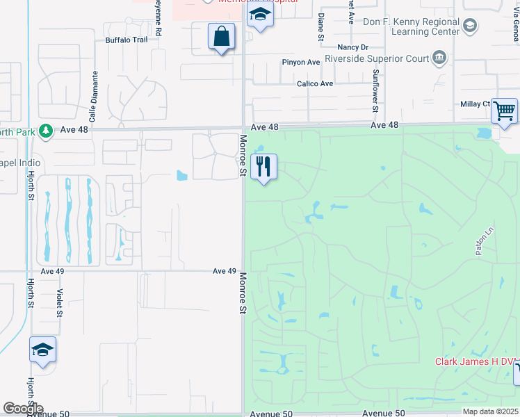 map of restaurants, bars, coffee shops, grocery stores, and more near 82075 Country Club Drive in Indio