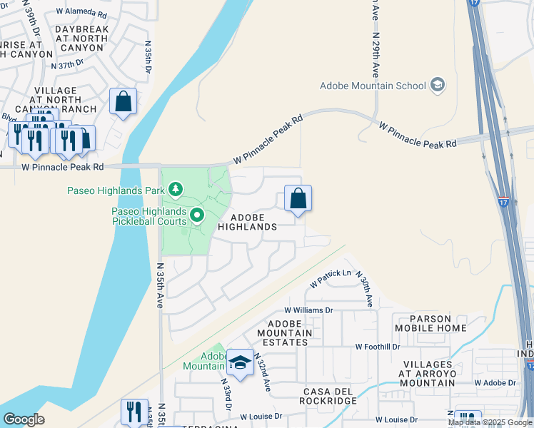 map of restaurants, bars, coffee shops, grocery stores, and more near 3203 West Folgers Road in Phoenix