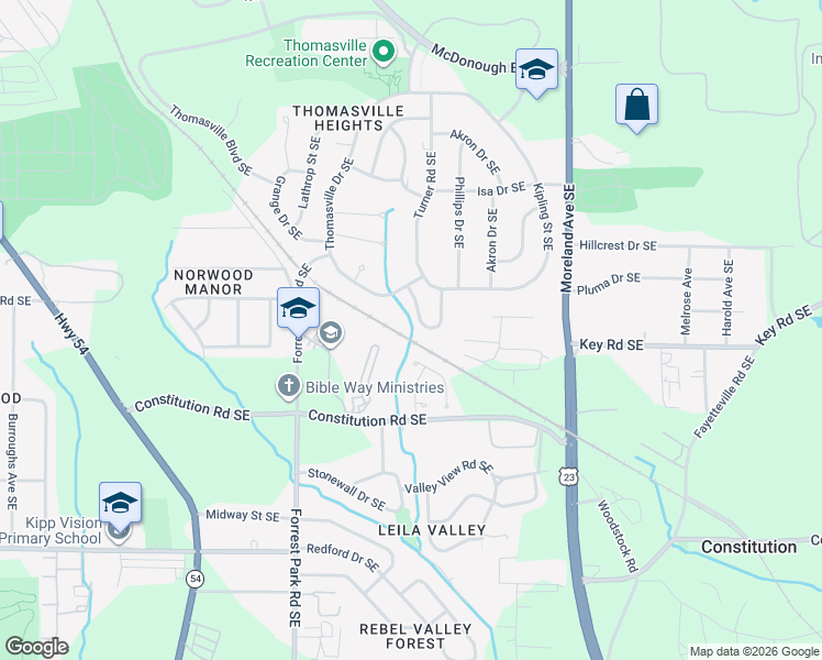 map of restaurants, bars, coffee shops, grocery stores, and more near 2152 Kipling Circle Southeast in Atlanta