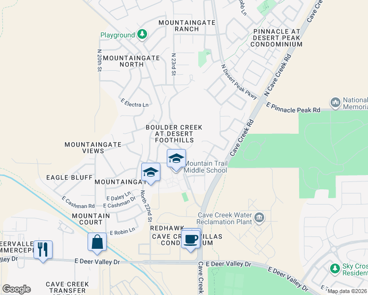 map of restaurants, bars, coffee shops, grocery stores, and more near 2314 East Parkside Lane in Phoenix