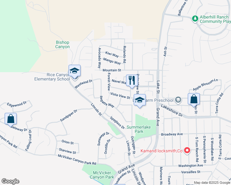 map of restaurants, bars, coffee shops, grocery stores, and more near 15029 Vista View Street in Lake Elsinore