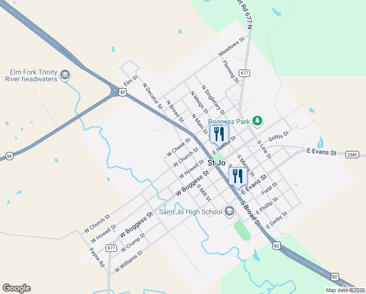 map of restaurants, bars, coffee shops, grocery stores, and more near 209 North Decatur Street in Saint Jo