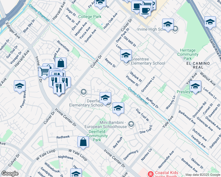 map of restaurants, bars, coffee shops, grocery stores, and more near 20 Fuchsia in Irvine