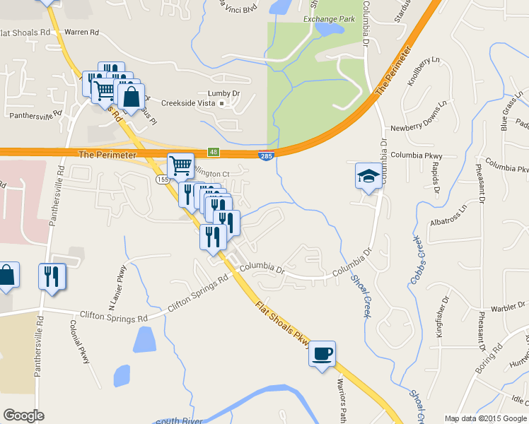 map of restaurants, bars, coffee shops, grocery stores, and more near 2814 Vining Ridge Terrace in Decatur