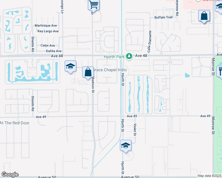 map of restaurants, bars, coffee shops, grocery stores, and more near 48548 Meandering Cloud Street in Indio