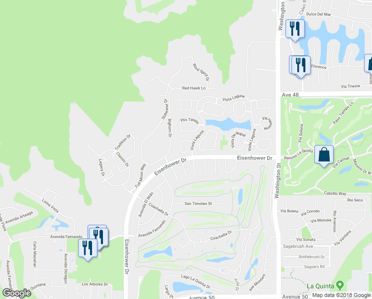 map of restaurants, bars, coffee shops, grocery stores, and more near 48604 Calle Esperanza in La Quinta