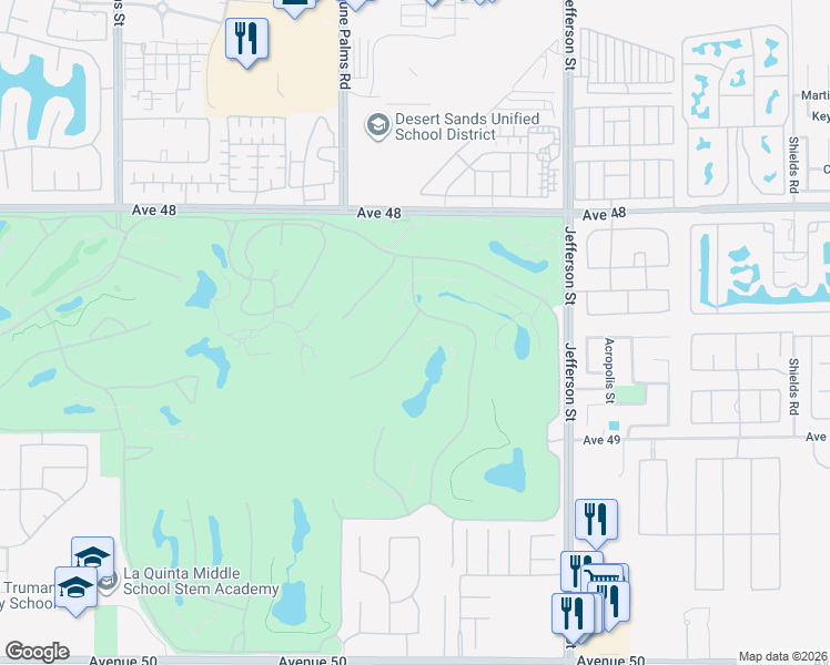 map of restaurants, bars, coffee shops, grocery stores, and more near 48474 Vista Palomino in La Quinta