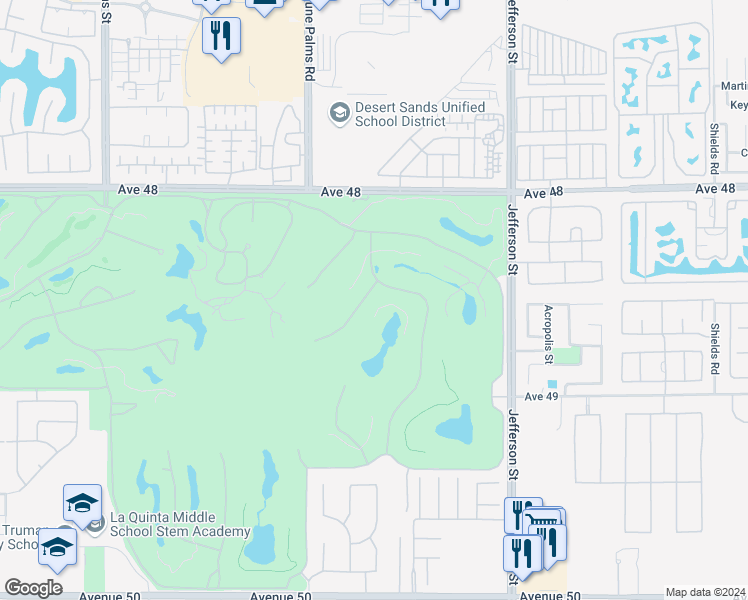 map of restaurants, bars, coffee shops, grocery stores, and more near 48474 Vista Palomino in La Quinta