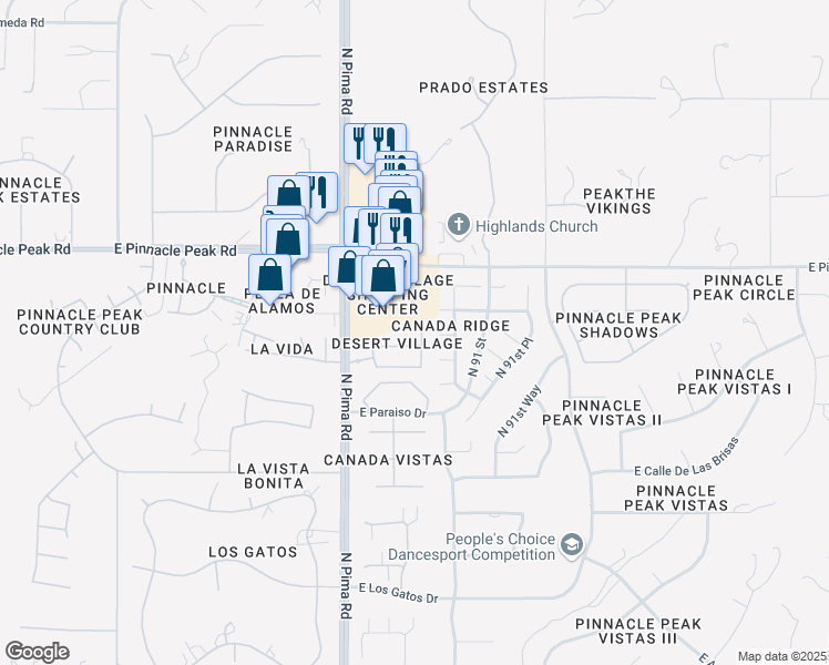map of restaurants, bars, coffee shops, grocery stores, and more near 23176 North 89th Place in Scottsdale