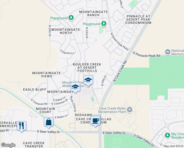 map of restaurants, bars, coffee shops, grocery stores, and more near 23214 North 23rd Place in Phoenix