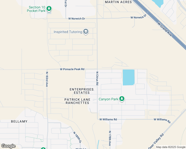 map of restaurants, bars, coffee shops, grocery stores, and more near 17921 West Monte Lindo Lane in Surprise