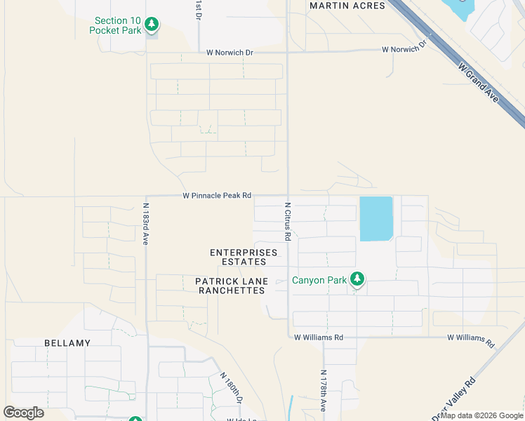 map of restaurants, bars, coffee shops, grocery stores, and more near 17969 West Monte Lindo Lane in Surprise