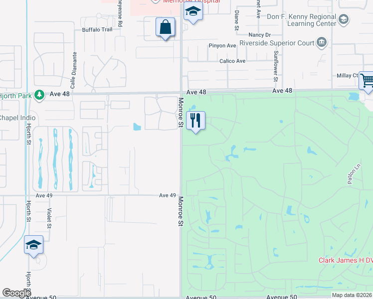map of restaurants, bars, coffee shops, grocery stores, and more near 82075 Country Club Drive in Indio