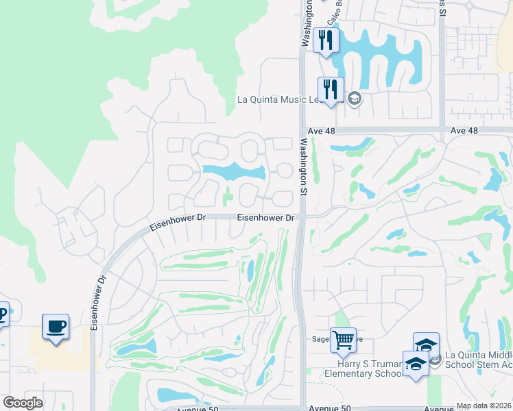 map of restaurants, bars, coffee shops, grocery stores, and more near 48205 Vista De Nopal in La Quinta