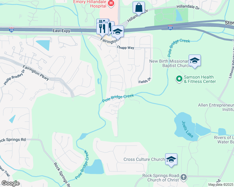 map of restaurants, bars, coffee shops, grocery stores, and more near 5930 Trent Jones Way in Stonecrest