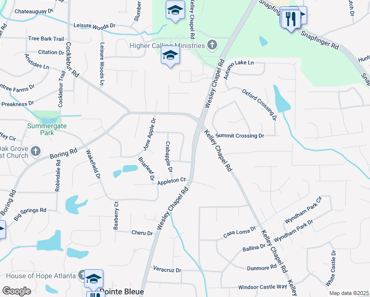map of restaurants, bars, coffee shops, grocery stores, and more near 3036 Crabapple Circle in Decatur