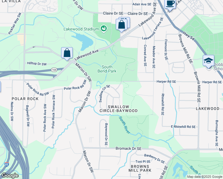 map of restaurants, bars, coffee shops, grocery stores, and more near 2409 Swallow Circle Southeast in Atlanta