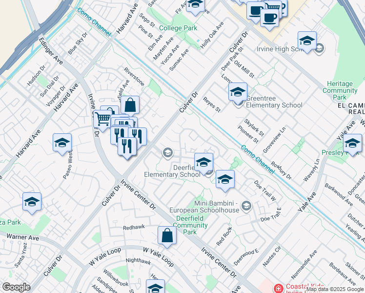 map of restaurants, bars, coffee shops, grocery stores, and more near 1 Wintergreen in Irvine