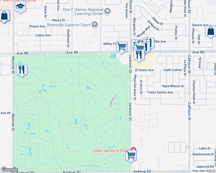 map of restaurants, bars, coffee shops, grocery stores, and more near 48511 Hepburn Drive in Indio
