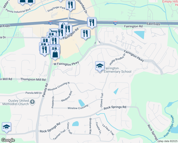 map of restaurants, bars, coffee shops, grocery stores, and more near 3025 Hampton Club Way in Stonecrest
