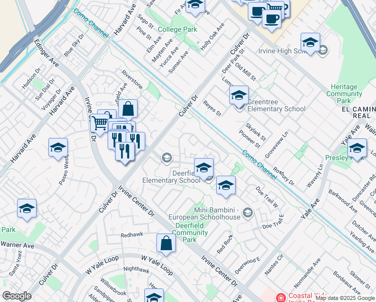 map of restaurants, bars, coffee shops, grocery stores, and more near in Irvine
